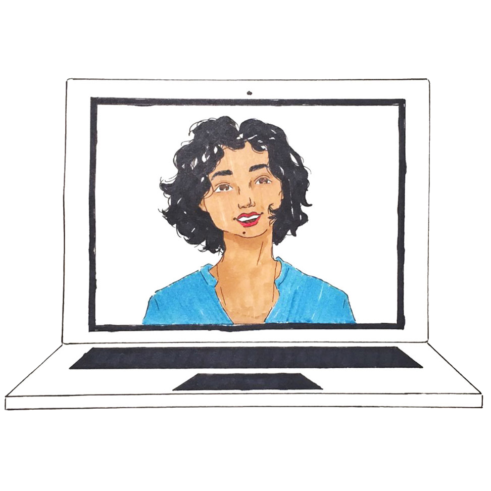 Een laptop met Hellen op het beeldscherm