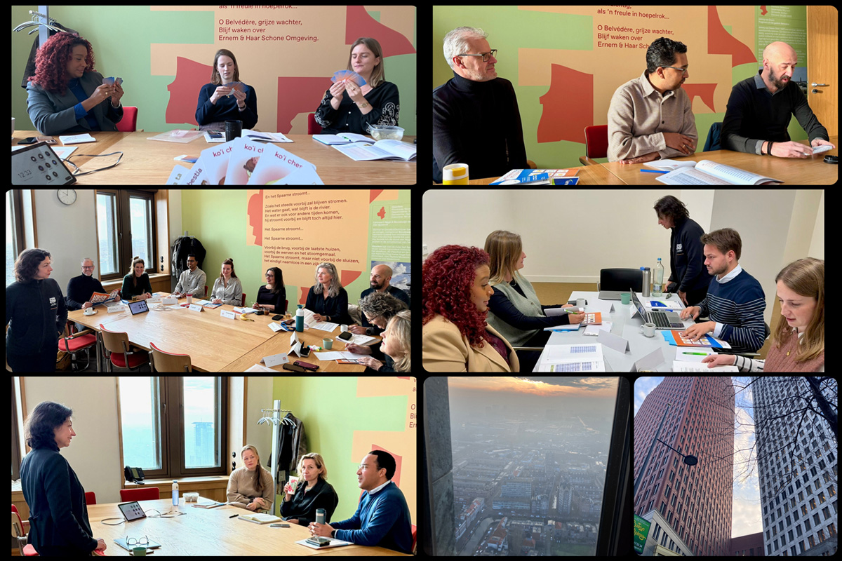 collage van foto's waarop Hellen Noort een bedrijfstraining Papiamentu geeft